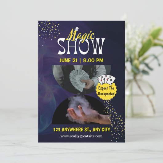 Magische Show Uitnodigingsaankondiging Voor Gooche Kaart (Staand voorkant)