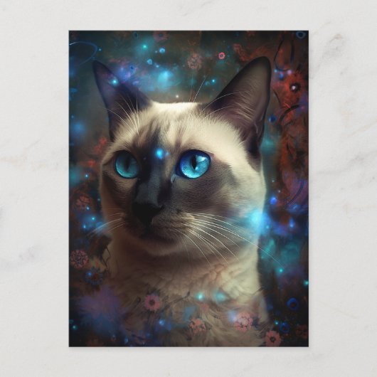 Magische Siamese kat Whimsical Fantasy Art Briefkaart (Voorkant)