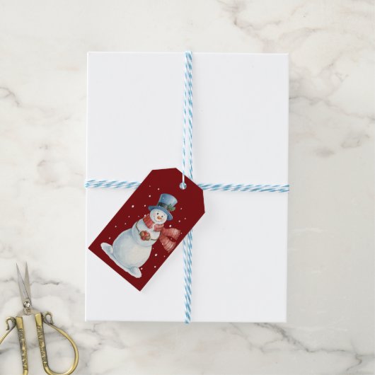 Magische Sneeuwman Bevroren Cadeaulabel (Met Touw)