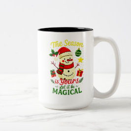 Magische Sneeuwman Kerstmuts Kerstmis winter Tweekleurige Koffiemok