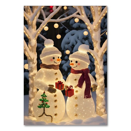 Magische Sneeuwman Kerstverlichting Kaart (Voorkant)