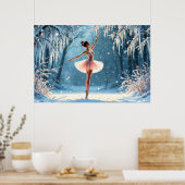 Magische sneeuwval ballerina winter poise kunst poster (Keuken)