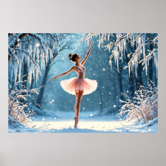 Magische sneeuwval ballerina winter poise kunst poster (Voorkant)