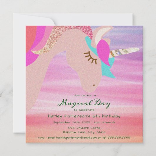 Magische Sparkling Unicorn Verjaardag Uitnodiging (Voorkant)