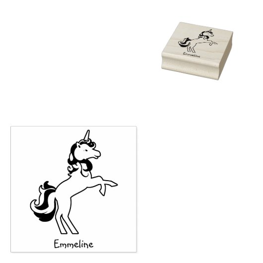 Magische Speelse Eenhoorn Paard Personaliseer Naam Rubberstempel (Gestempeld)