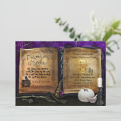 MAGISCHE SPELL BOEK Halloween Witch Party Uitnodig Kaart (Staand voorkant)