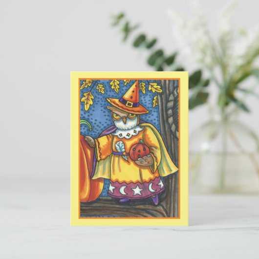 MAGISCHE SPELLEN EN HALLOEEN HOOTS, OWL WIZARD FEESTDAGENKAART (Staand voorkant)