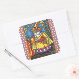 MAGISCHE SPELLEN EN HALLOEEN HOOTS, OWL WIZARD VIERKANTE STICKER