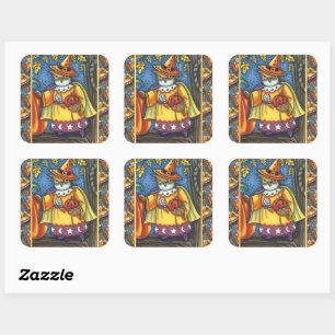 MAGISCHE SPELLEN EN HALLOEEN HOOTS, OWL WIZARD VIERKANTE STICKER