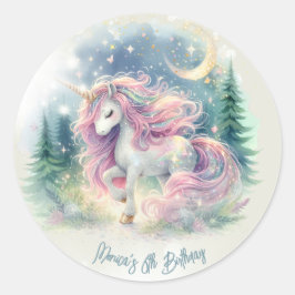 Magische sprankelende grillige eenhoorn kinderen v ronde sticker