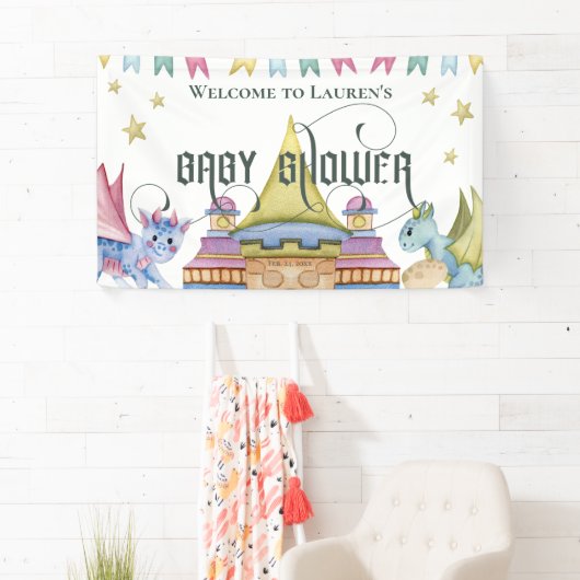 Magische Sprookje Dragon Baby shower Spandoek (Insitu)