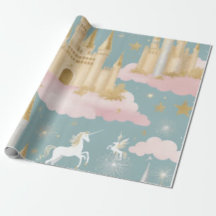 Magische sprookje-thema gouden kastelen zilver cadeaupapier