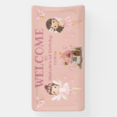 magische sprookjes meisje 1e verjaardag roze welko spandoek (Verticaal)