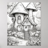 Magische Sprookjeshuizen Volwassen Kleurplaten Poster (Voorkant)