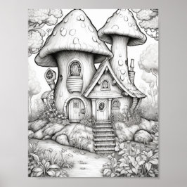 Magische Sprookjeshuizen Volwassen Kleurplaten Poster