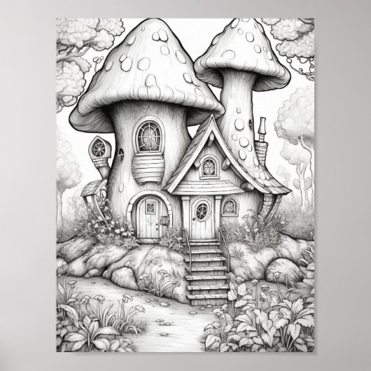 Magische Sprookjeshuizen Volwassen Kleurplaten Poster (Voorkant)