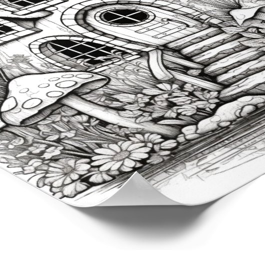 Magische Sprookjeshuizen Volwassen Kleurplaten Poster (Hoek)