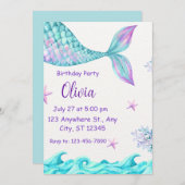 Magische staart zeemeermin verjaardagsfeest uitnod kaart (Voorkant / Achterkant)