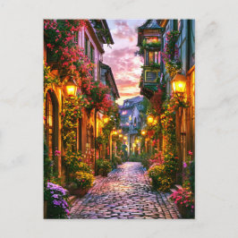 Magische stad bij zonsondergang briefkaart