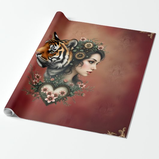 Magische steampunk bloemenwereld cadeaupapier (Uitgerold)