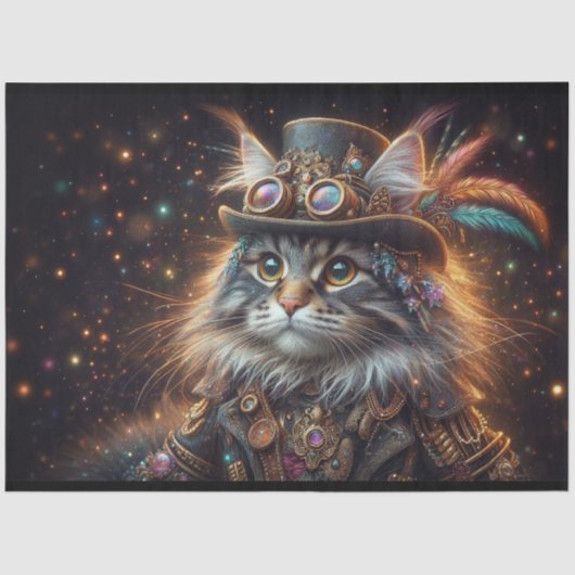 Magische Steampunk Maine Coon Cat Decoupage Tissuepapier (Voorkant)