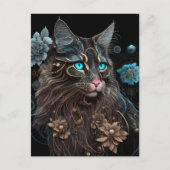 Magische steampunk Maine Coon cat en bloemen AI ku Briefkaart (Voorkant)