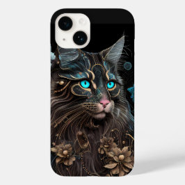 Magische steampunk Maine Coon cat en bloemen AI ku Case-Mate iPhone 14 Hoesje