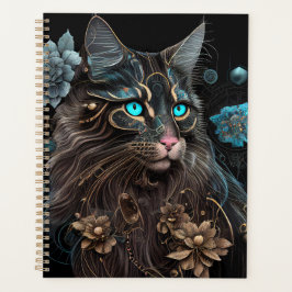 Magische steampunk Maine Coon cat en bloemen AI ku Planner