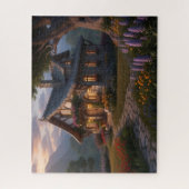 Magische stenen cottage in de schemering legpuzzel (Verticaal)