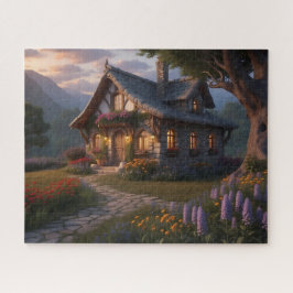 Magische stenen cottage in de schemering legpuzzel
