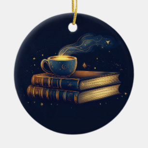 Magische sterren en koffie met boeken keramisch ornament