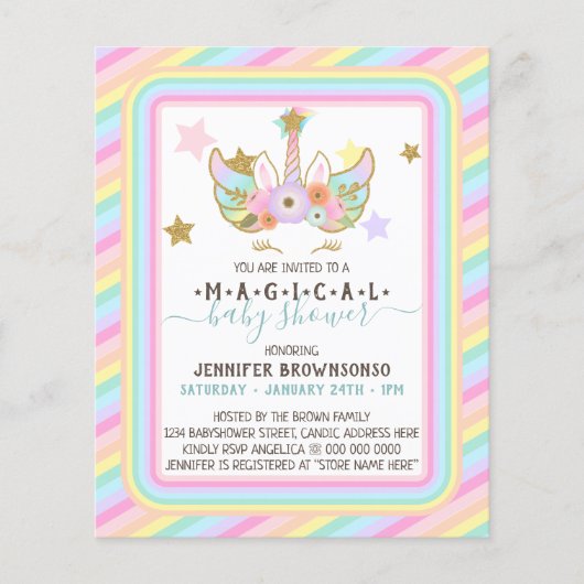 Magische sterren Rainbow Baby shower Unicorn Invit Flyer (Voorkant)