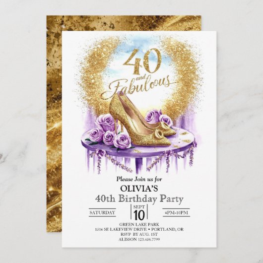 Magische Stijlvolle Digitale Gouden 40e Verjaardag Kaart (Voorkant / Achterkant)