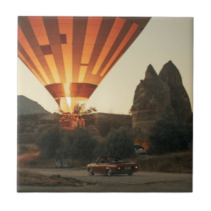 Magische Sunrise Hete Luchtballon Uitzicht met Rod Tegeltje