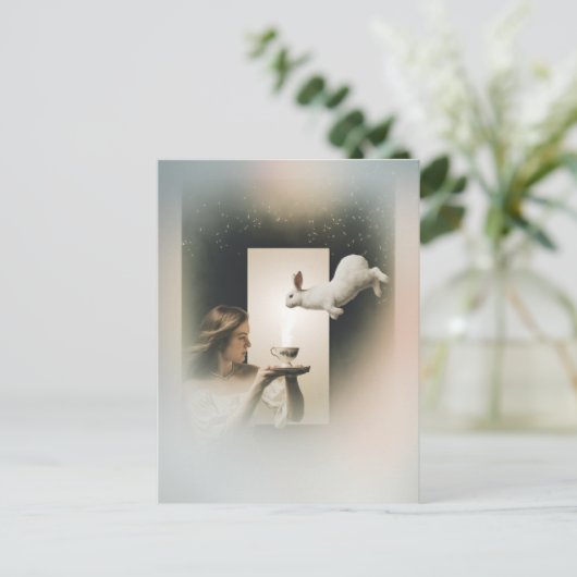 Magische surrealistische thee met het witte konijn briefkaart (Staand voorkant)