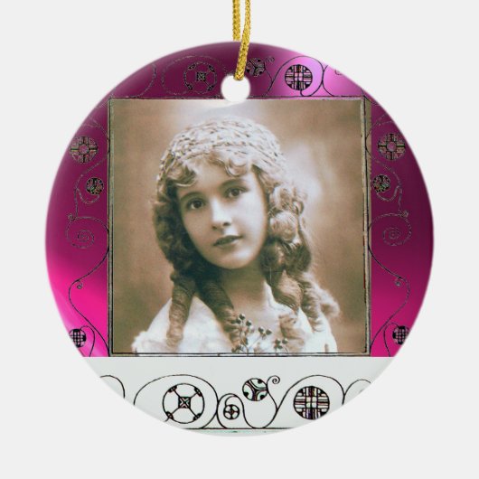 MAGISCHE SWIRLS FOTO TEMPLATE, Fuchsia Pink Amethy Keramisch Ornament (Voorkant)