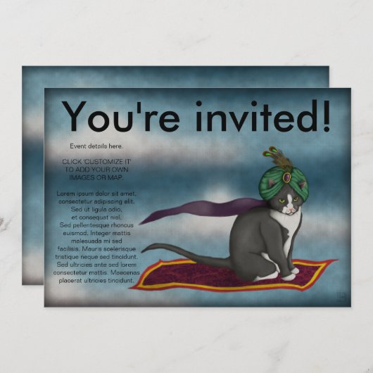 Magische tapijtkatten, uitnodiging (Voorkant / Achterkant)