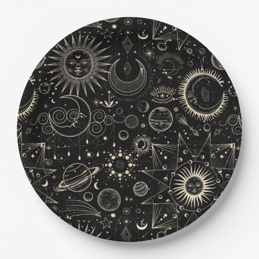 Magische tarot astrologie boho hemelse patroon papieren bordje (Voorkant)