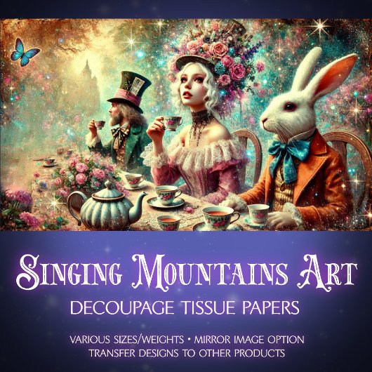 Magische Tea Party Mad Hatter en Alice Decoupage Tissuepapier