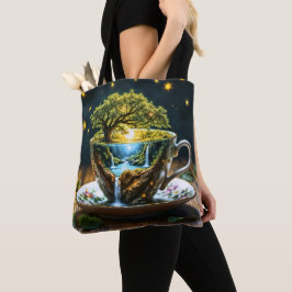 Magische theekop landschap fantastische natuur tote bag