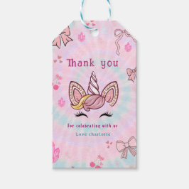 Magische Tie-Dye Eenhoorn Coquette Strik Cadeaulabel