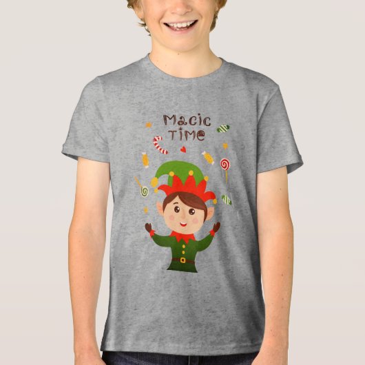 Magische Tijd Schattige Kerst Feestdagen Snoep Elf Tri-Blend Shirt (Voorkant)