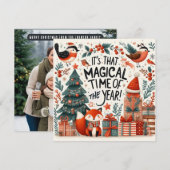 Magische tijd van het jaar boom - Kerstmis vossen Feestdagenkaart (Voorkant / Achterkant)