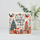 Magische tijd van het jaar boom - Kerstmis vossen Feestdagenkaart (Staand voorkant)