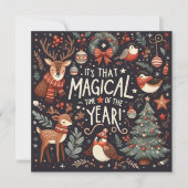 Magische tijd van het jaar Forest fantasy herten Feestdagenkaart (Voorkant)