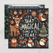 Magische tijd van het jaar Herten- Kerstmis vossen Feestdagenkaart (Voorkant / Achterkant)