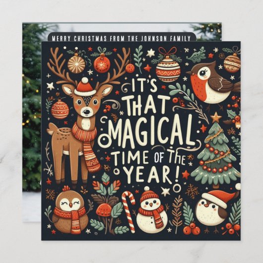 Magische tijd van het jaar Herten- Kerstmis vossen Feestdagenkaart (Voorkant / Achterkant)