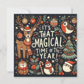 Magische tijd van het jaar Herten- Kerstmis vossen Feestdagenkaart (Voorkant)