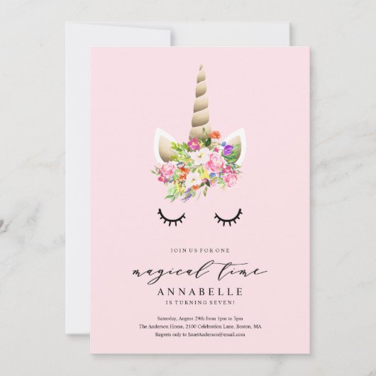 Magische Time Unicorn Birthday Uitnodiging (Voorkant)