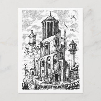 Magische toren op pet briefkaart